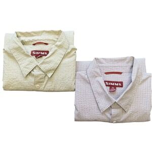 Bundle of 2 Simms Fishing Shirts Mens XXL Cream Yellow Ventilated Short Sleeve